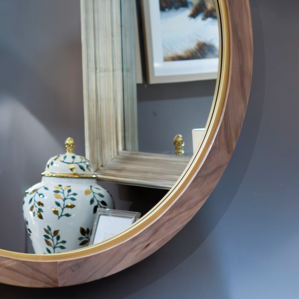Round Mirror Wood/Gold 100cm