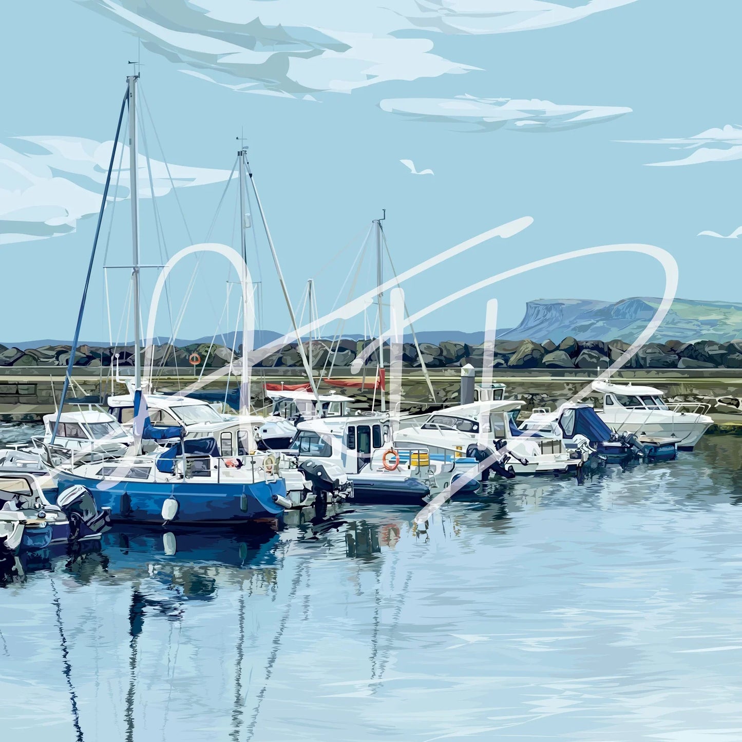 Amber Jordan Design | Ballycastle Harbour Illustration Print | A4