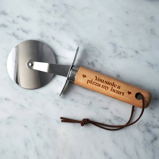 Wooden Handle Pizza Cutter | 'You Stole A Pizza My Heart'