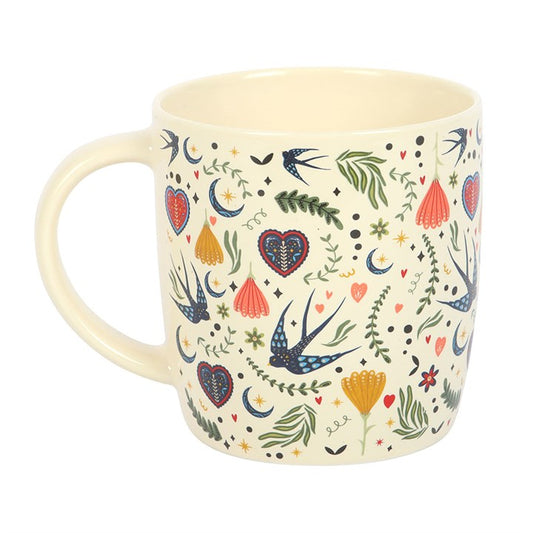 Cream Folk Floral Print Mug