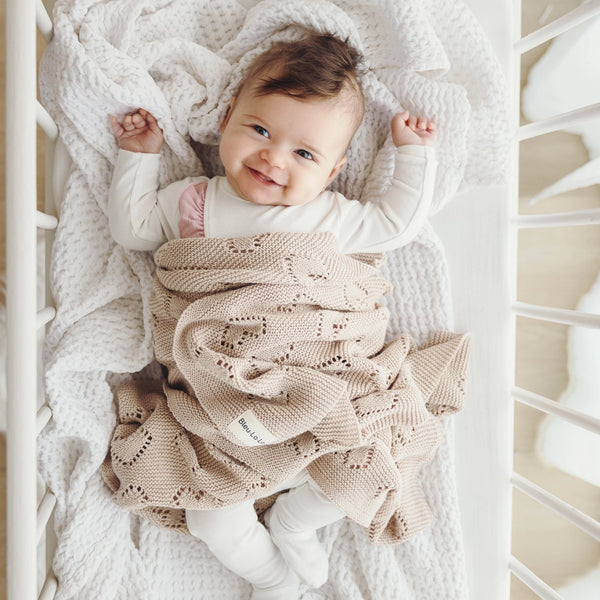 Luxury Cotton Baby Blanket Heart Taupe