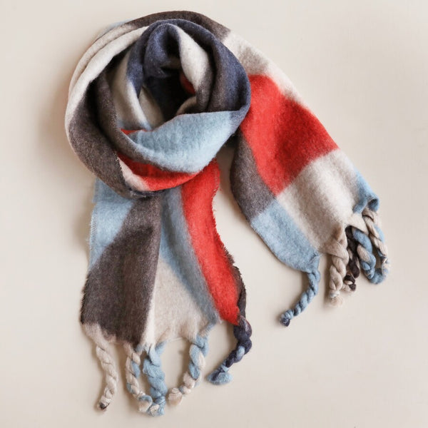 WINTER ABSTRACT COLOUR MIX TWISTED TASSEL SCARF