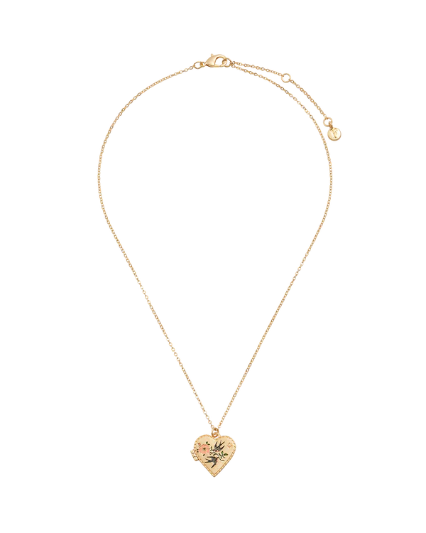 Swallow Heart Locket Chain Necklace