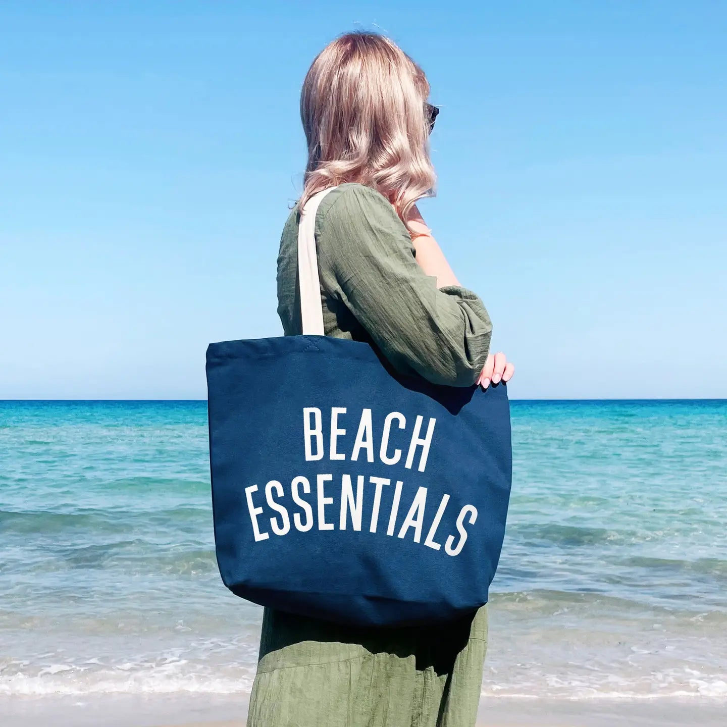 Beach Essentials | Canvas Tote Bag | Ocean Blue