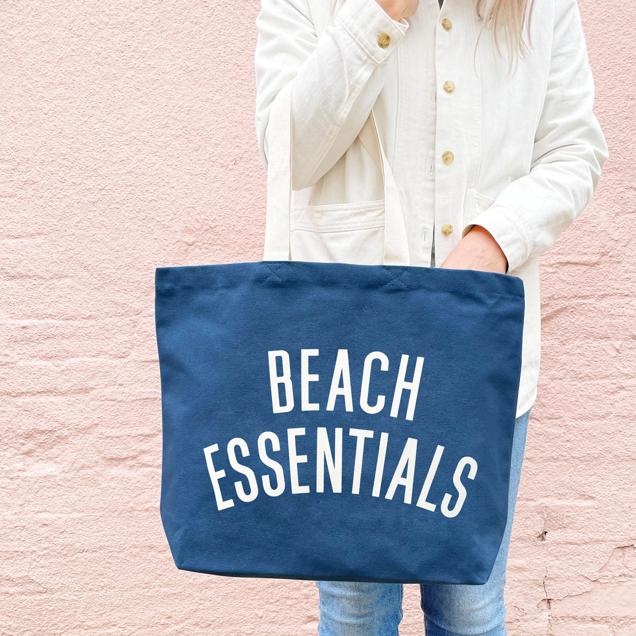 Beach Essentials | Canvas Tote Bag | Ocean Blue