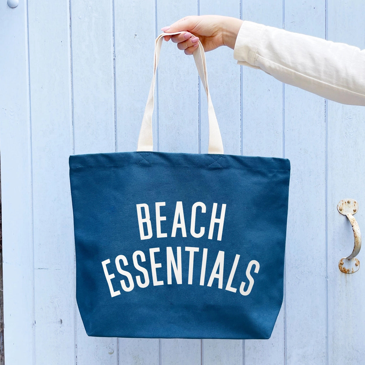 Beach Essentials | Canvas Tote Bag | Ocean Blue
