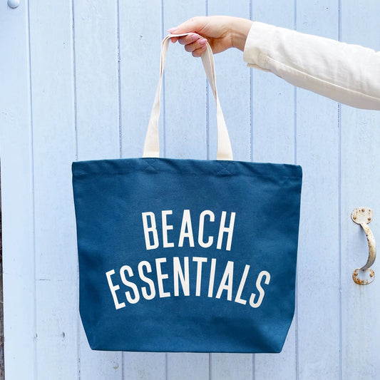 Beach Essentials | Canvas Tote Bag | Ocean Blue