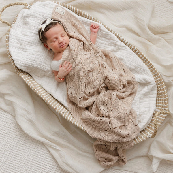 Luxury Cotton Baby Blanket Heart Taupe