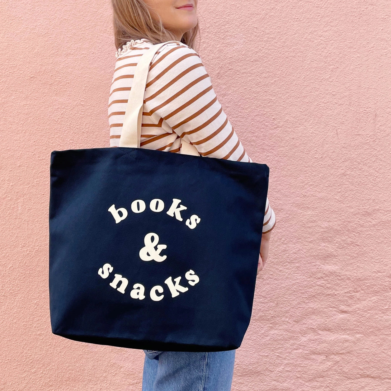 Books & Snacks | Canvas Tote Bag | Midnight Blue