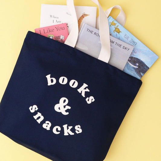 Books & Snacks | Canvas Tote Bag | Midnight Blue
