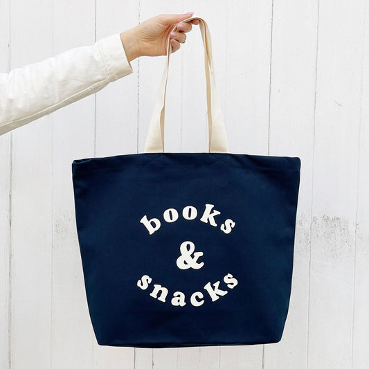 Books & Snacks | Canvas Tote Bag | Midnight Blue
