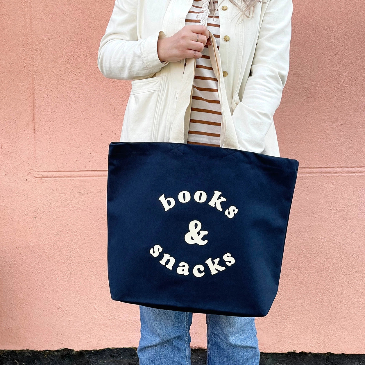 Books & Snacks | Canvas Tote Bag | Midnight Blue