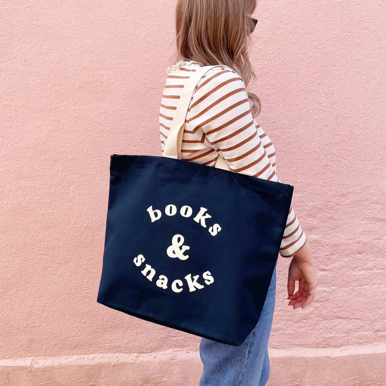 Books & Snacks | Canvas Tote Bag | Midnight Blue