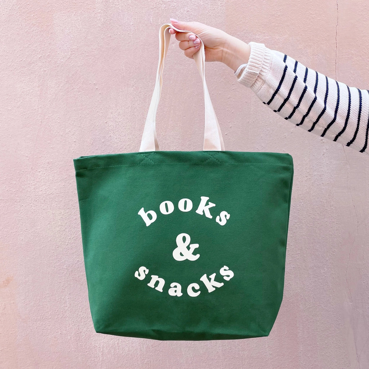 Books & Snacks | Canvas Tote Bag | Forest Green