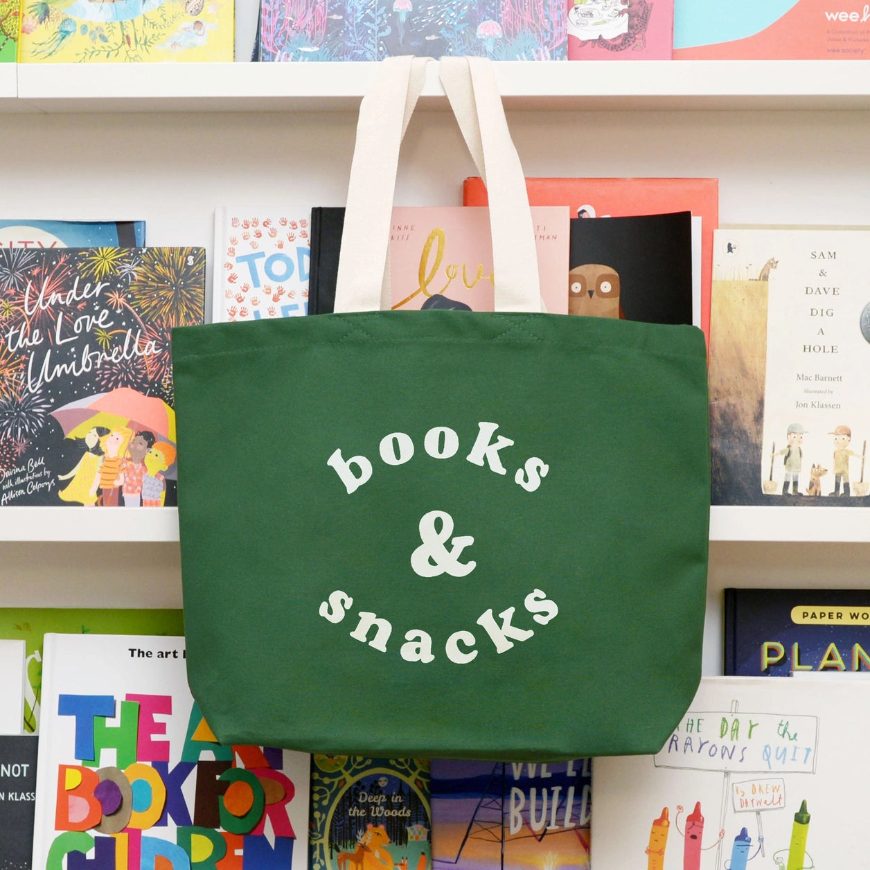 Books & Snacks | Canvas Tote Bag | Forest Green
