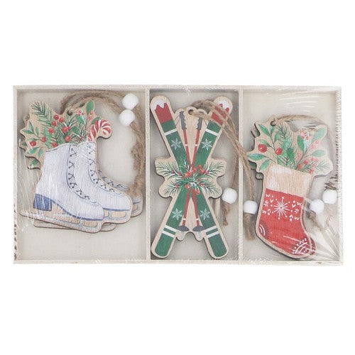 Wood Skate/Skis/Stocking Dec | Box of  6