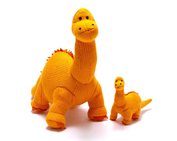 Knitted Diplodocus Dinosaur Baby Rattle | Orange