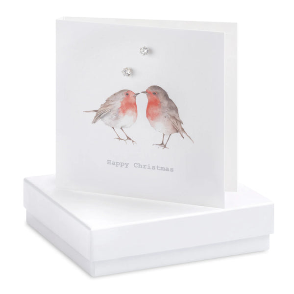 Crumble & Core | Boxed Earring Card Robins Happy Christmas