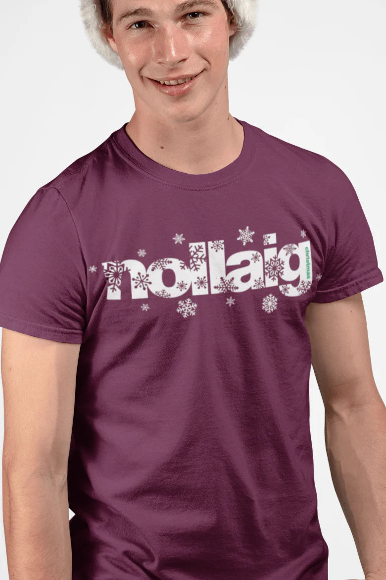 fukil | nollaig t-shirt | burgundy & white | L