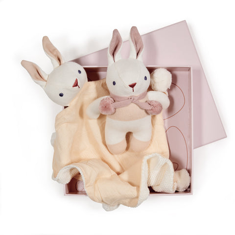 Baby Threads Cream Bunny Gift Set | Organic Rattle & Comforter