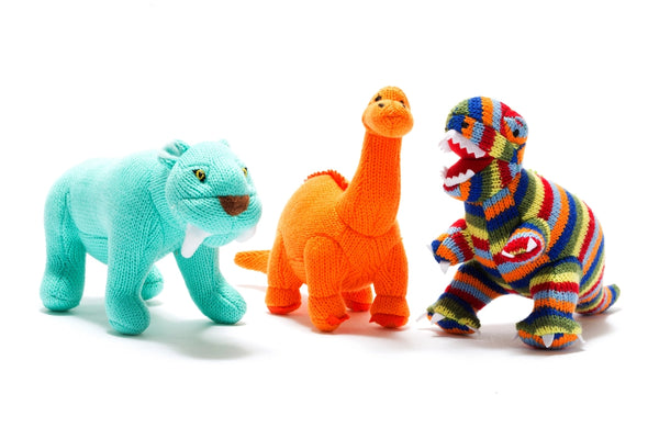 Knitted Diplodocus Dinosaur Baby Rattle | Orange