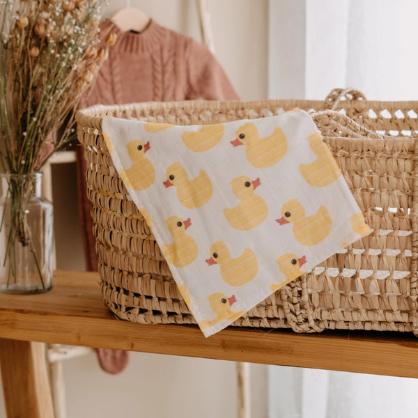 Yellow Duck | Muslin Square Baby Burp Cloth | Set of 3