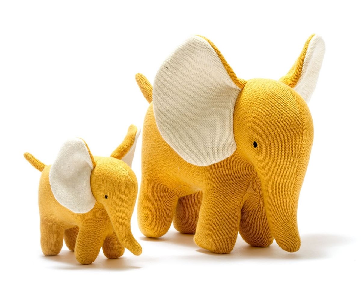 Ellis The Elephant Plush Toy Knitted Mustard