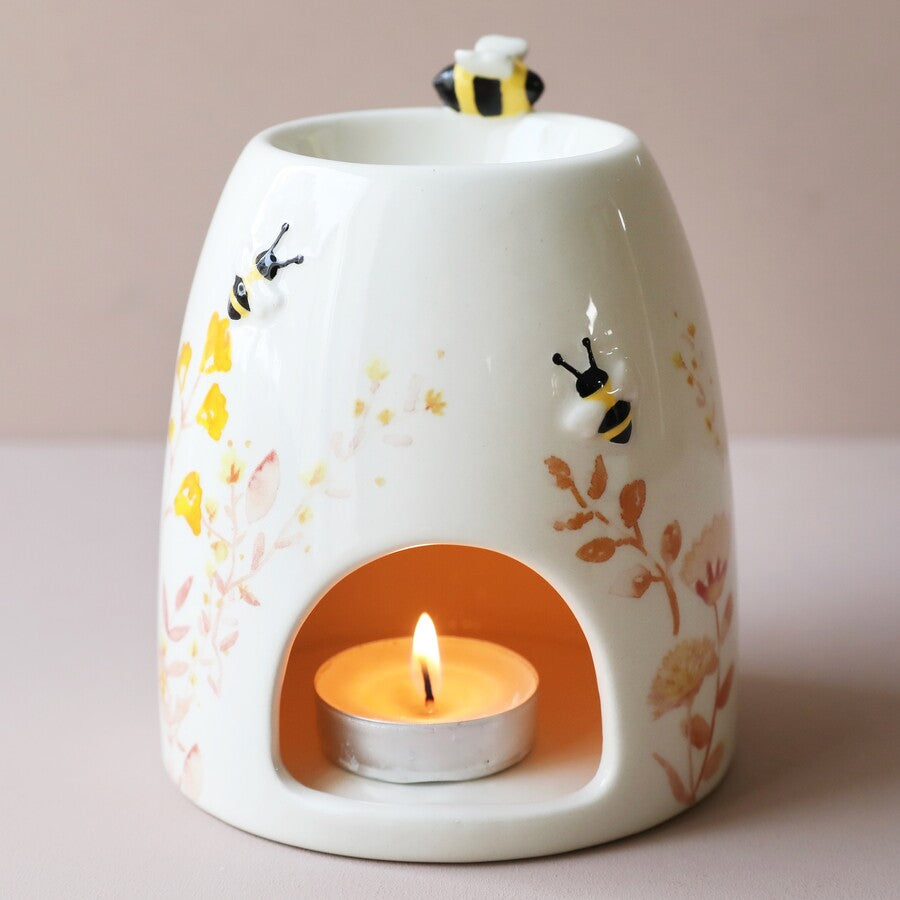 Floral Bee Ceramic Wax Burner | Dusky Pink