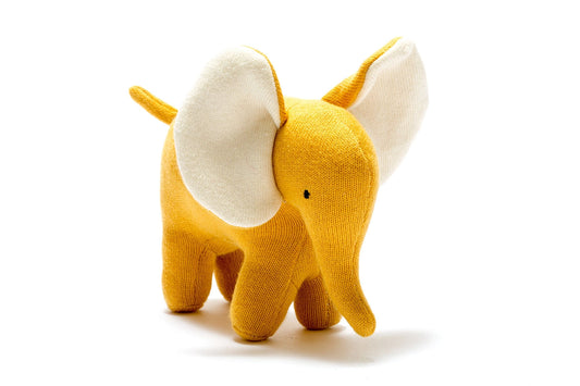 Ellis The Elephant Plush Toy Knitted Mustard