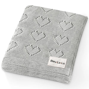 Luxury Cotton Baby Blanket-Heart Grey