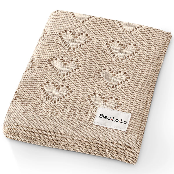 Luxury Cotton Baby Blanket Heart Taupe