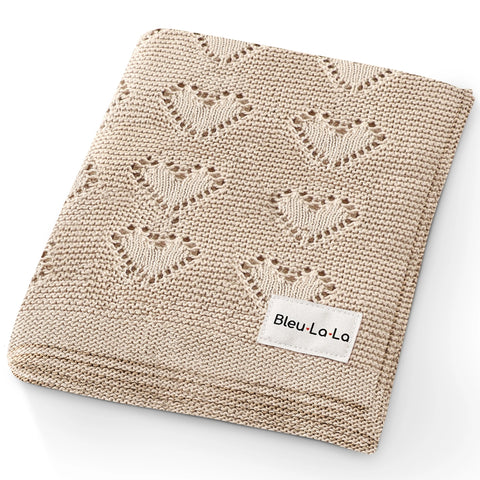 Luxury Cotton Baby Blanket Heart Taupe