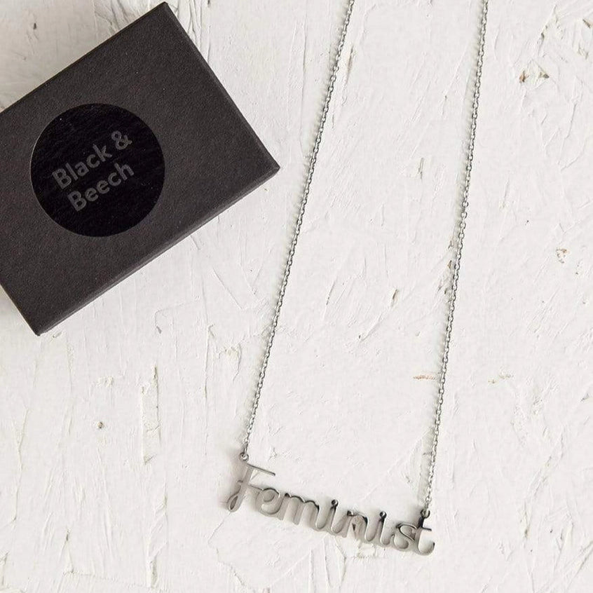 Feminist Necklace | Silver |  Black & Beech