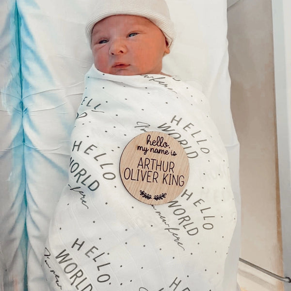 Muslin Swaddle Baby Blanket | Hello World