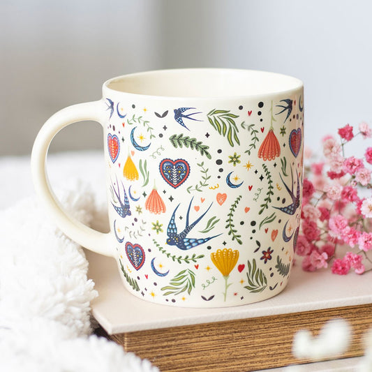 Cream Folk Floral Print Mug