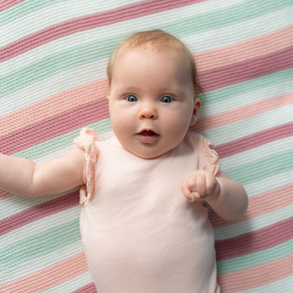 Pink/White/Green Stripe Knitted Blanket