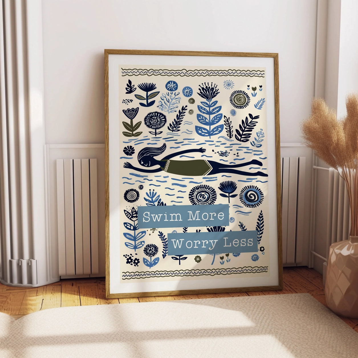 Swim Wild Folksy Print A4 | Sky Blue
