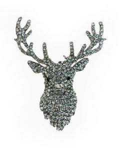 Silver crystal stag head brooch