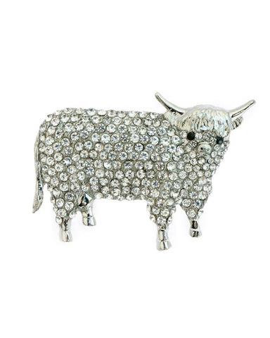 Highland Cow Silver Crystal Brooch