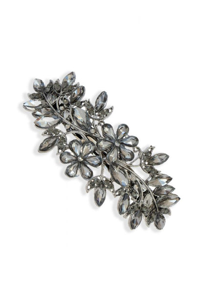 Pewter Crystal Flower Barrette