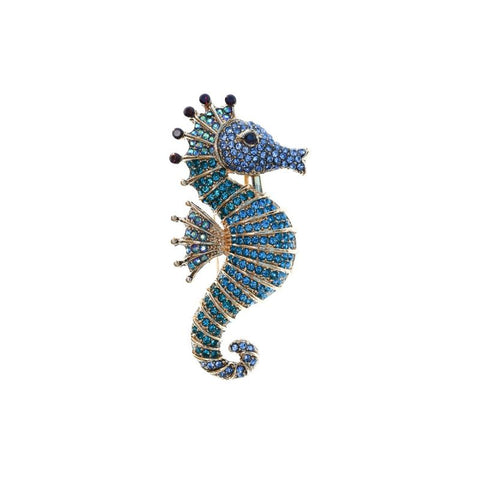 Blue Crystal Seahorse Brooch