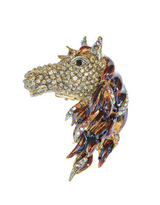 Golden Crystal Horse Hairclip & Brooch