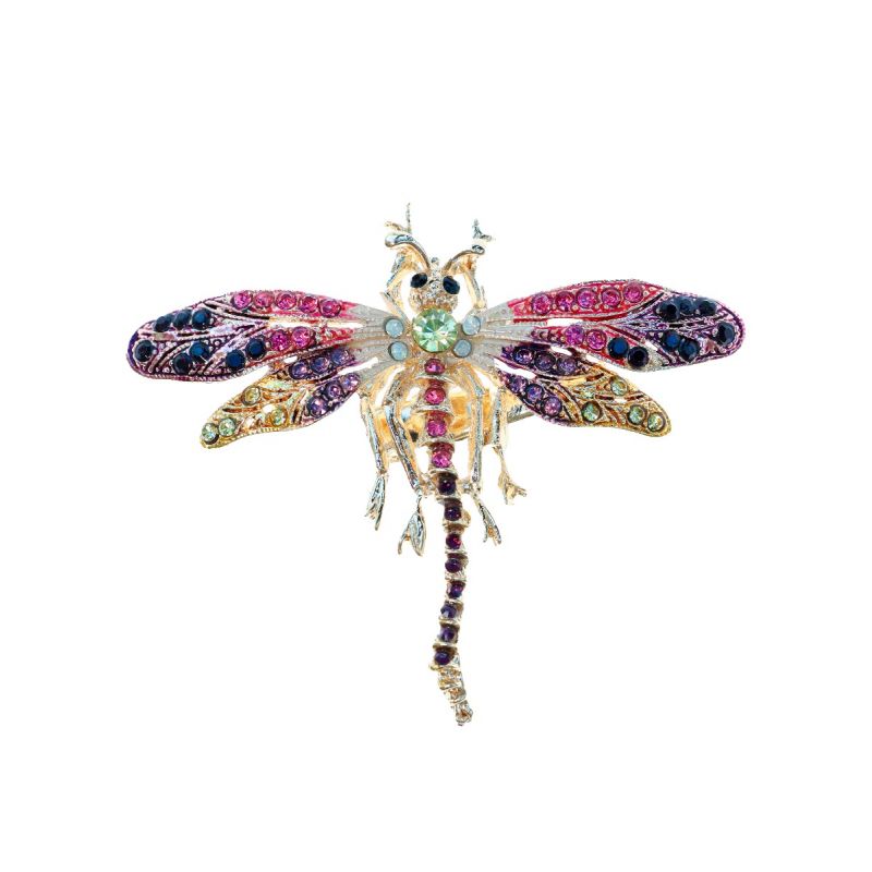 Plum & Gold Crystal Dragonfly Brooch