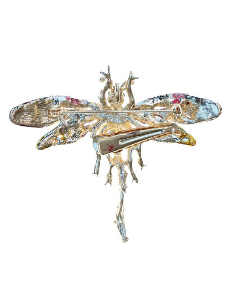 Plum & Gold Crystal Dragonfly Brooch