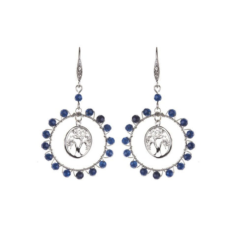 Silver Navy Tree of Life Statement Earrings