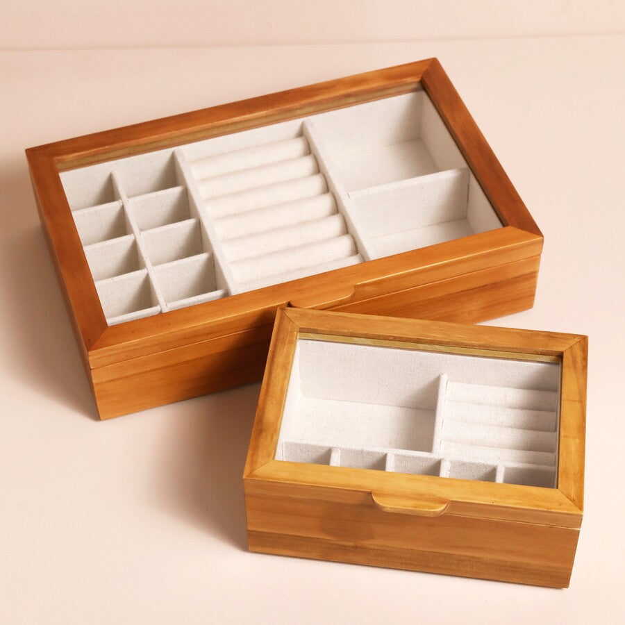 Glass Top Wooden Jewellery Box | Medium