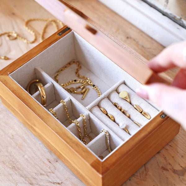 Glass Top Wooden Jewellery Box | Medium