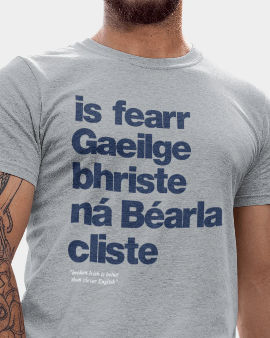 fukil | gaeilge bhriste tee | grey & navy | L