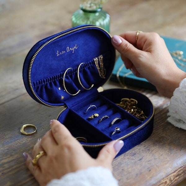 Starry Night Velvet Oval Jewellery Case | Navy