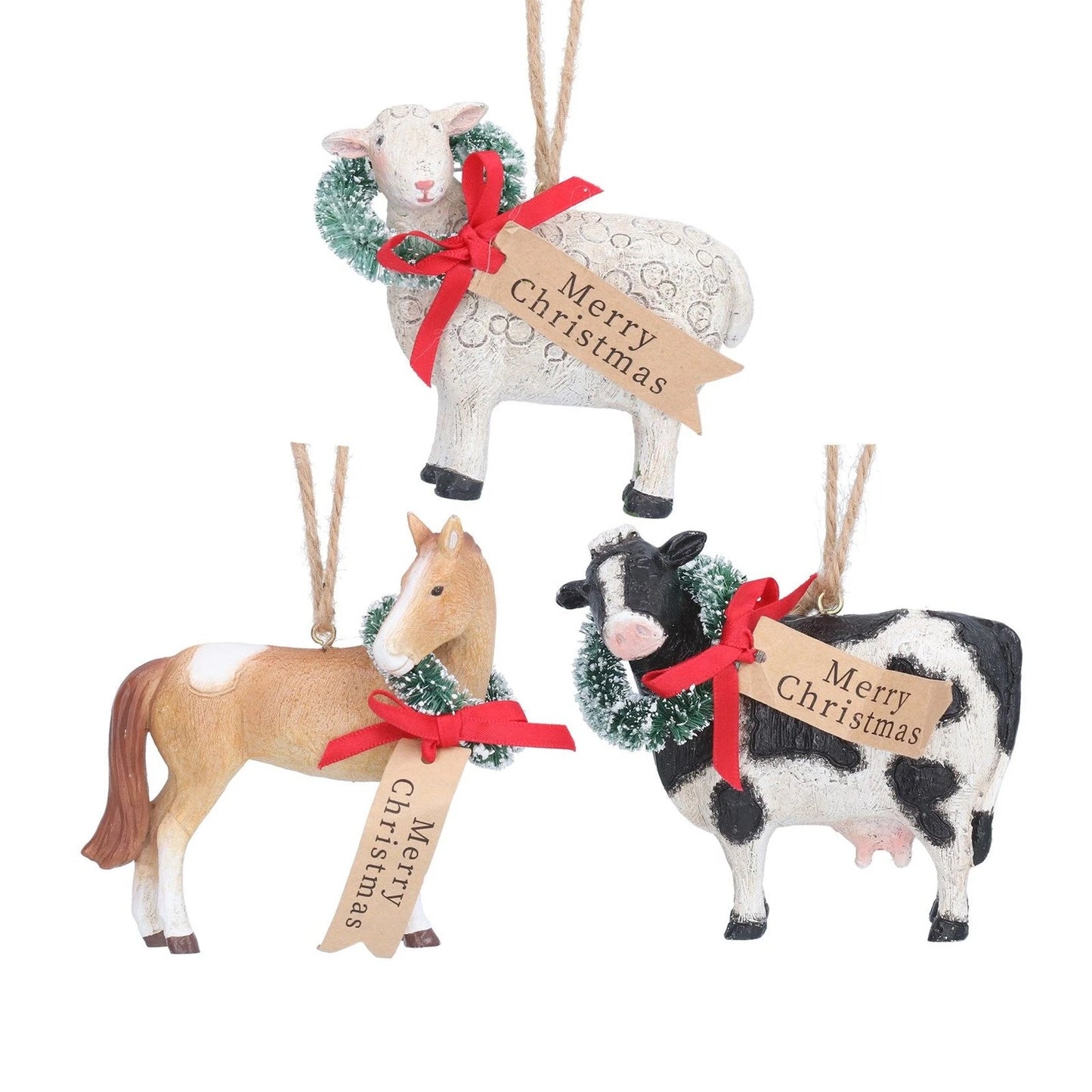 Resin Horse/Sheep/Cow W Wreath/Tree & Tag Dec